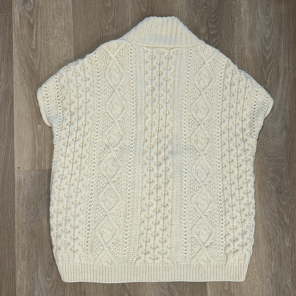 Vanessa Bruno Athé Cable Knit V-Neck Poncho Sweater in Ecru - Alpaca Wool Blend - Picture 6 of 7